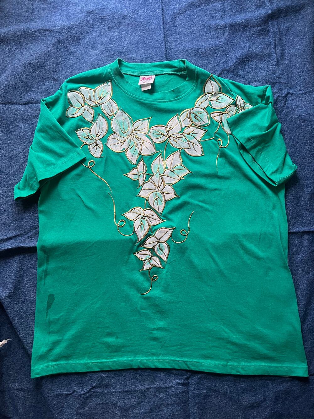 1980's Fast Fashion of California Green Painted Floral Shirt